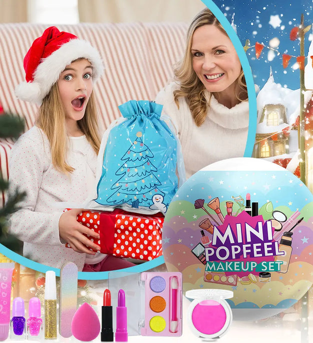 POPFEEL Christmas Surprise Makeup Mini Ball Set -10-Piece Collection with Mini Lipstick, Eyeshadow, and Nail Polish-Perfect Gift
