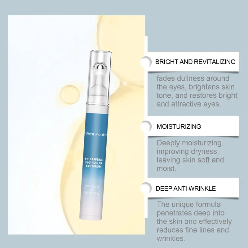5% Caffeine Eye Serum Nourishing Moisture Under Eye Roller Cream 360° Massage Firming Serum For Dark Circles and Puffiness