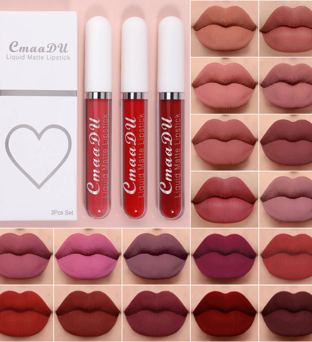 3 Pcs Matte Lipstick Lip Gloss Sets Long-Lasting Non-Fading Waterproof Non-stick Cup Exquisite Gift Everyday Holiday Universal
