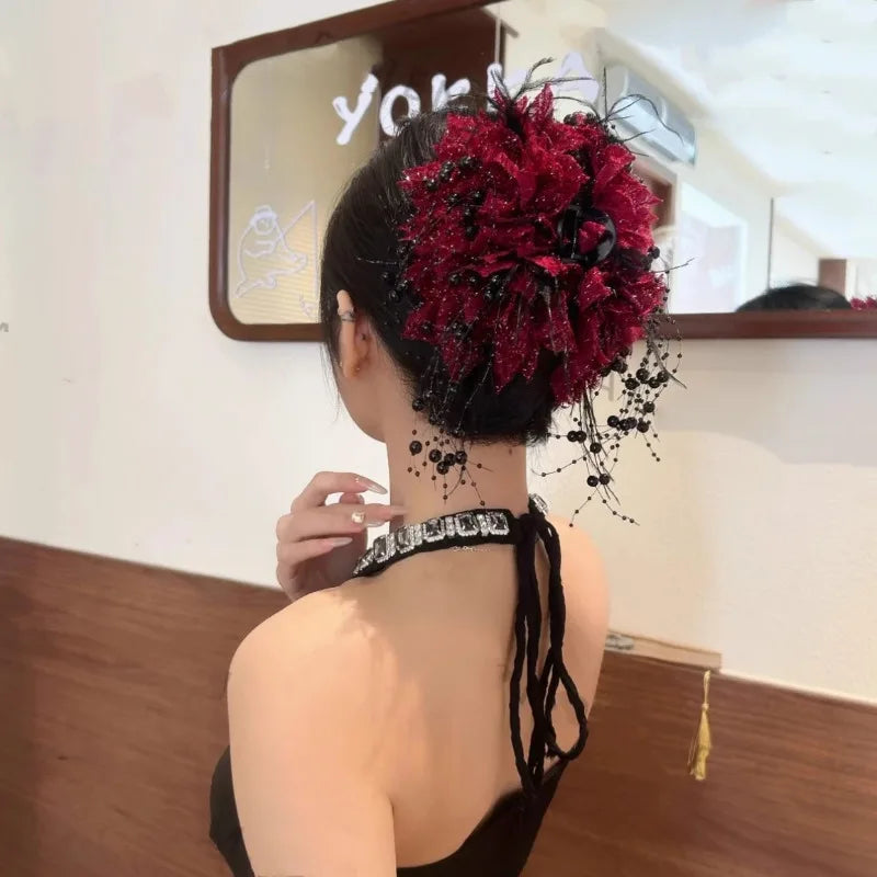 New Large Chiffon Bow Hair Claw Clip Elegant Large Size Fabric Ribbon Flower Hair Clip Jaw Clamps Accessories For Women Hairpins
