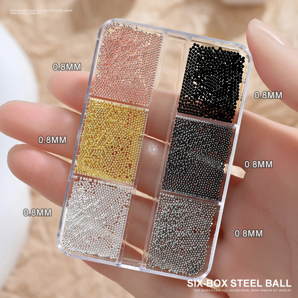 12Grids Mini Caviar Beads Nail Art Decorations Metal Gold/Silver Micro Ball Nail Charms Magnetic Pen 0.5~3mm Ball Nail Jewelry