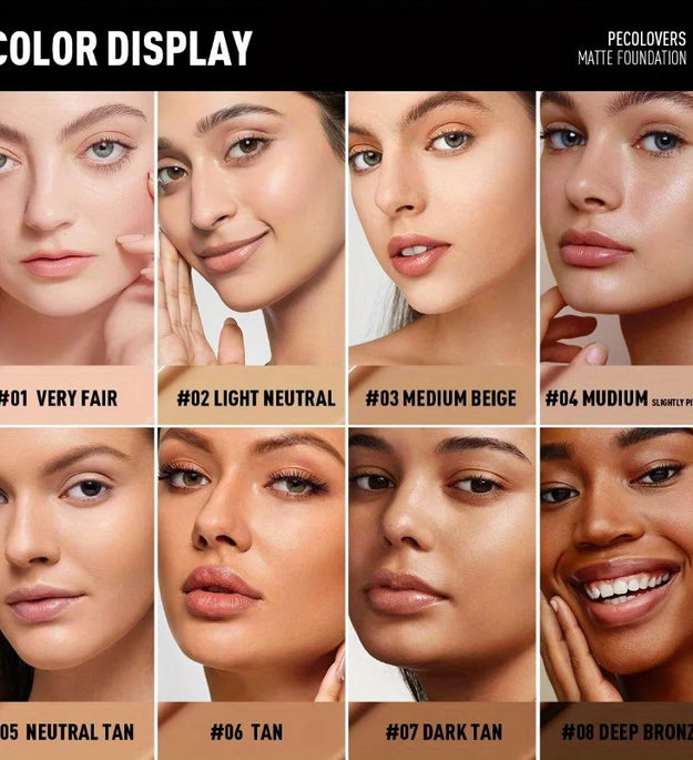 PECOLOVERS Matte Finish Liquid Foundation - Oil-Control, Waterproof, Full Coverage Concealer for All Skin Tones