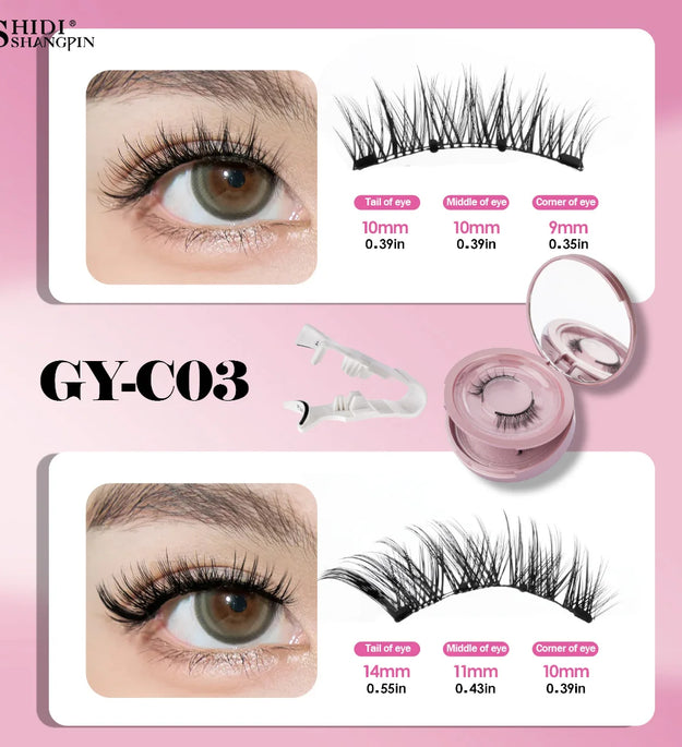 2 Pairs Magnetic Eyelash Natural Look Fluffy False Eyelashes Reusable Magnetic Eyelash Set with Applicator No Glue Need Makeup