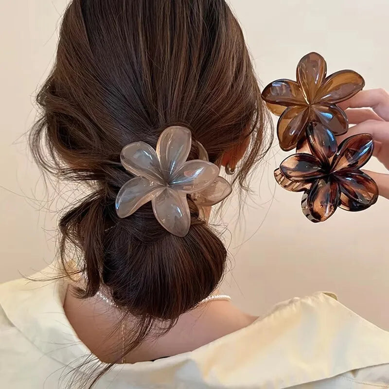 Korean Hawaiian Gradient Flower Hair Claw Clip For Women Girl Fashion Plastic Non Slip Hold Hairpin Barrette Hair Accessories