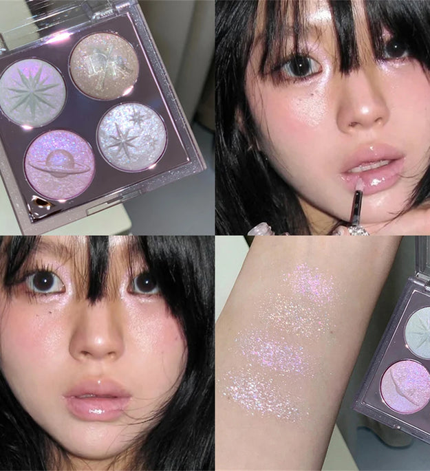 Christmas Planet Diamond Glitter 4-Color Eyeshadow Palette Luxurious Pearly Luminous Polarized Highlighter Brighten Eye Makeup