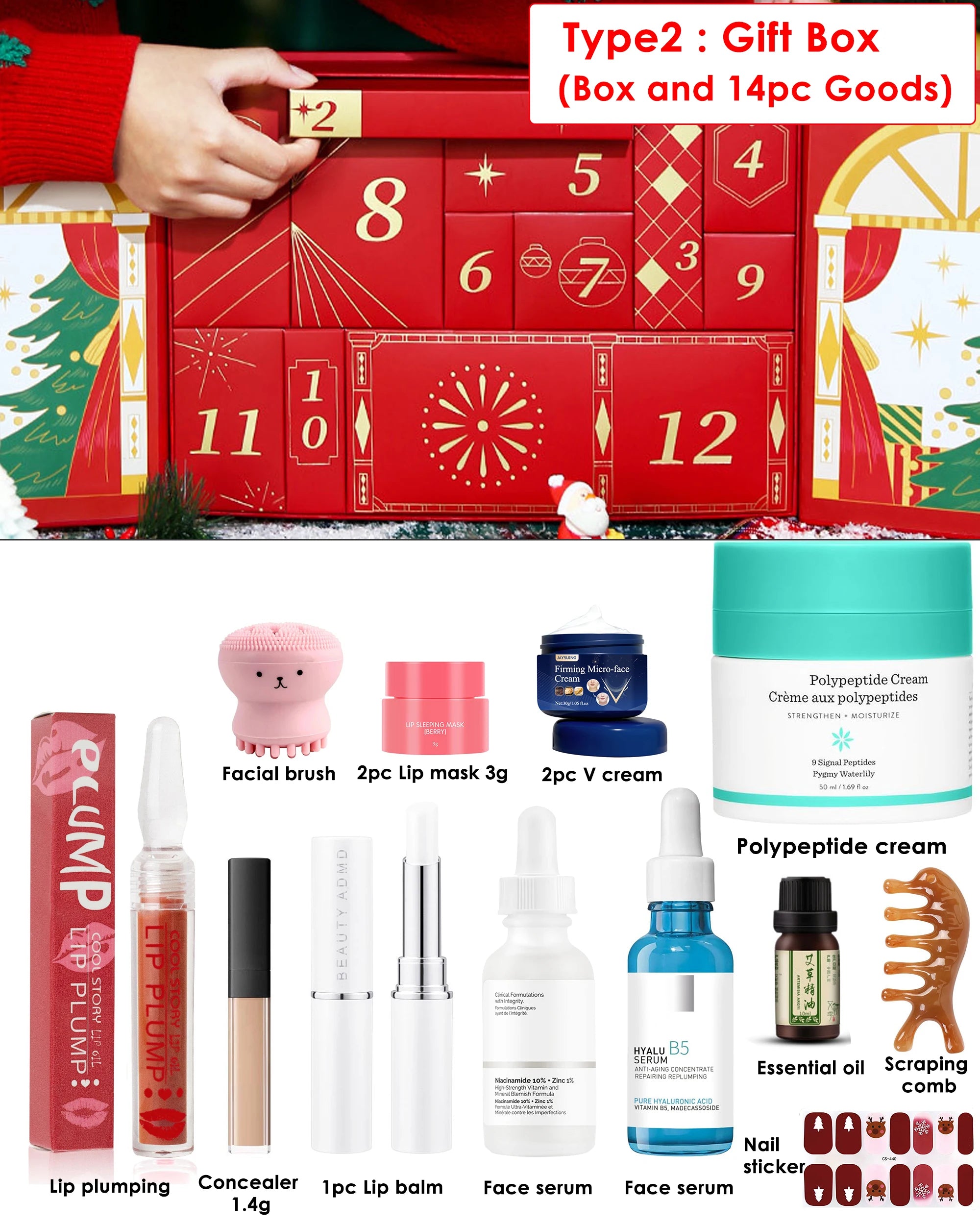 2025 Christmas Advent Calendar DIY Face Cream Concealer Essence Christmas Makeup Set Countdown Calendar Gift Box Skin Care Set