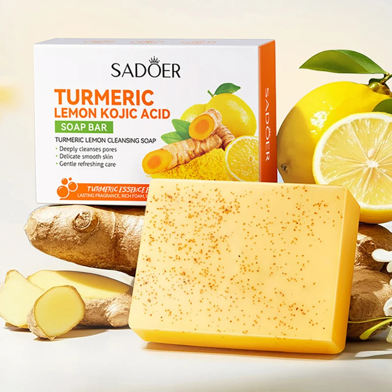 SADOER Turmeric Facial Soap Whitening Anti-aging Moisturizing Deep Cleansing Body Face Wash Foam Facial Cleanser Handmade Soap