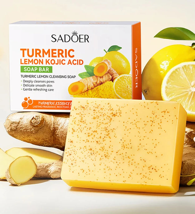 SADOER Turmeric Facial Soap Whitening Anti-aging Moisturizing Deep Cleansing Body Face Wash Foam Facial Cleanser Handmade Soap