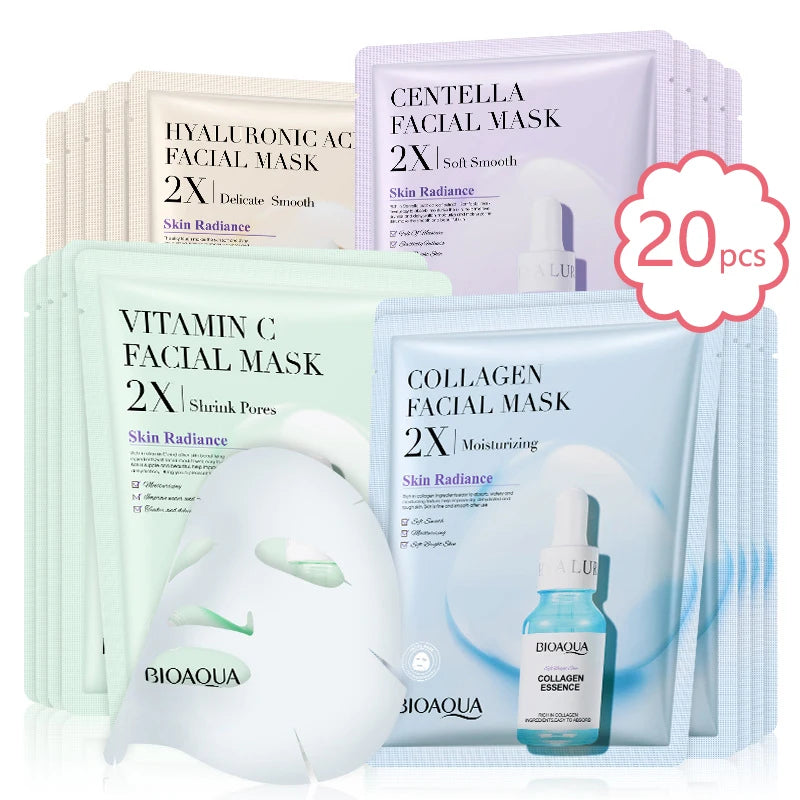 20pcs/5pcs Centella Collagen Face Mask VC Moisturizing Refreshing Sheet Masks Hyaluronic Acid  Facial Mask Skin Care Products