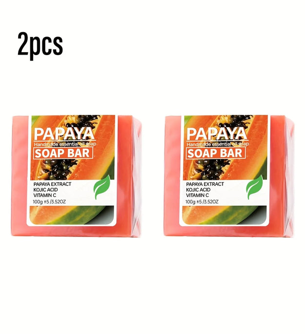 2PCS/Papaya Kojic Acid Essential Oil Soap, Vitamin C Cleansing Bath Moisturizing Skin Handmade Soap