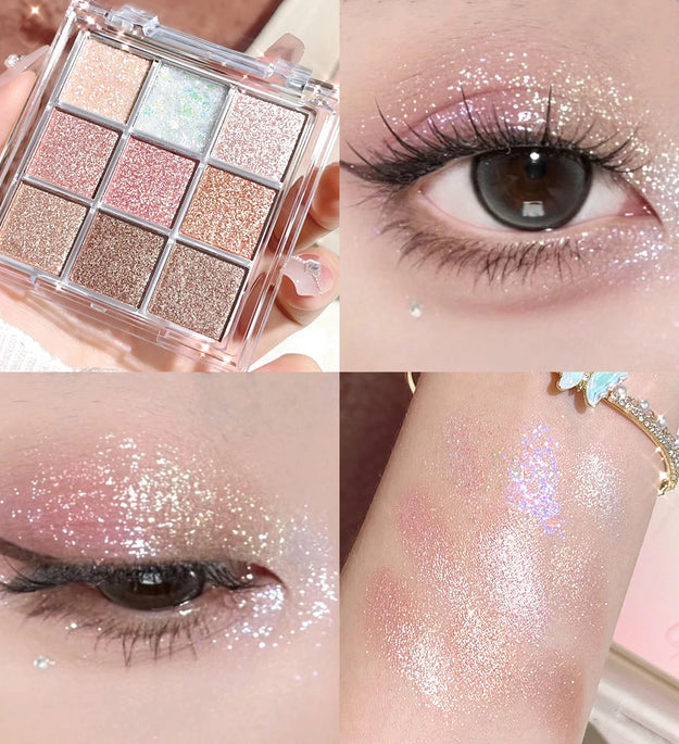 Pearlescent fine glitter highlighter dazzling smart eyeshadow palette Long-lasting color development, sweat and water resistant