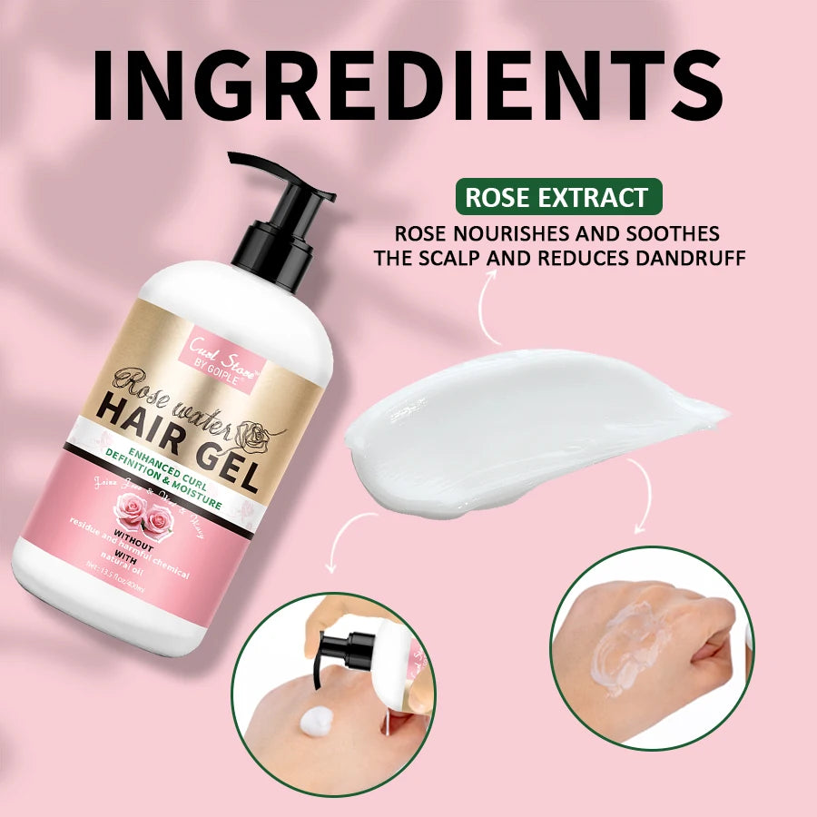 GOIPLE Natural Rose Water Hair Gel Enhance Curl Defining Cream Moisture Smooth Control Flyaways Shaping Styling Curly Products