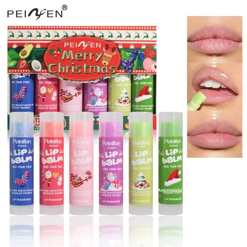 6PCS Fruit-Infused Vegan Lip Balm Set Long-Lasting Moisture And Shine Dry Lip Rescue Lipstick Primer Perfect Christmas Gift