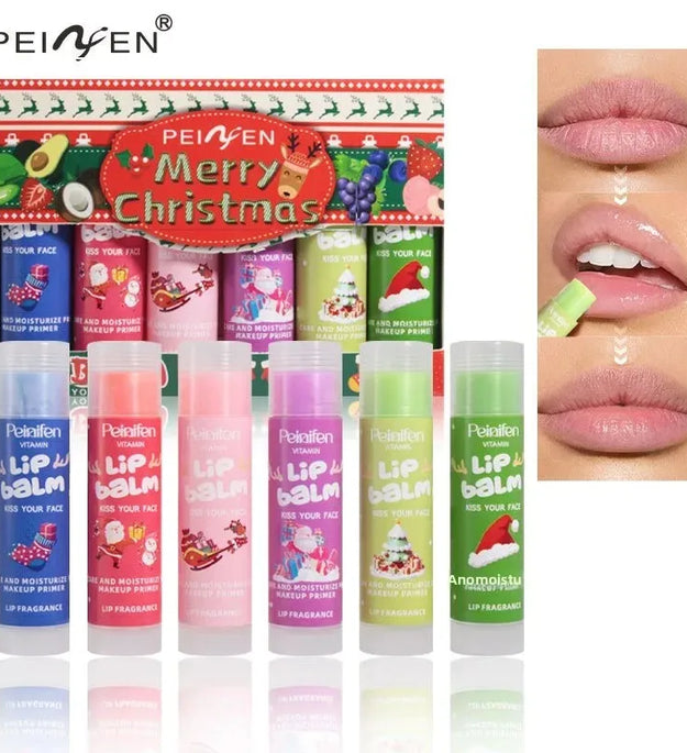 6PCS Fruit-Infused Vegan Lip Balm Set Long-Lasting Moisture And Shine Dry Lip Rescue Lipstick Primer Perfect Christmas Gift