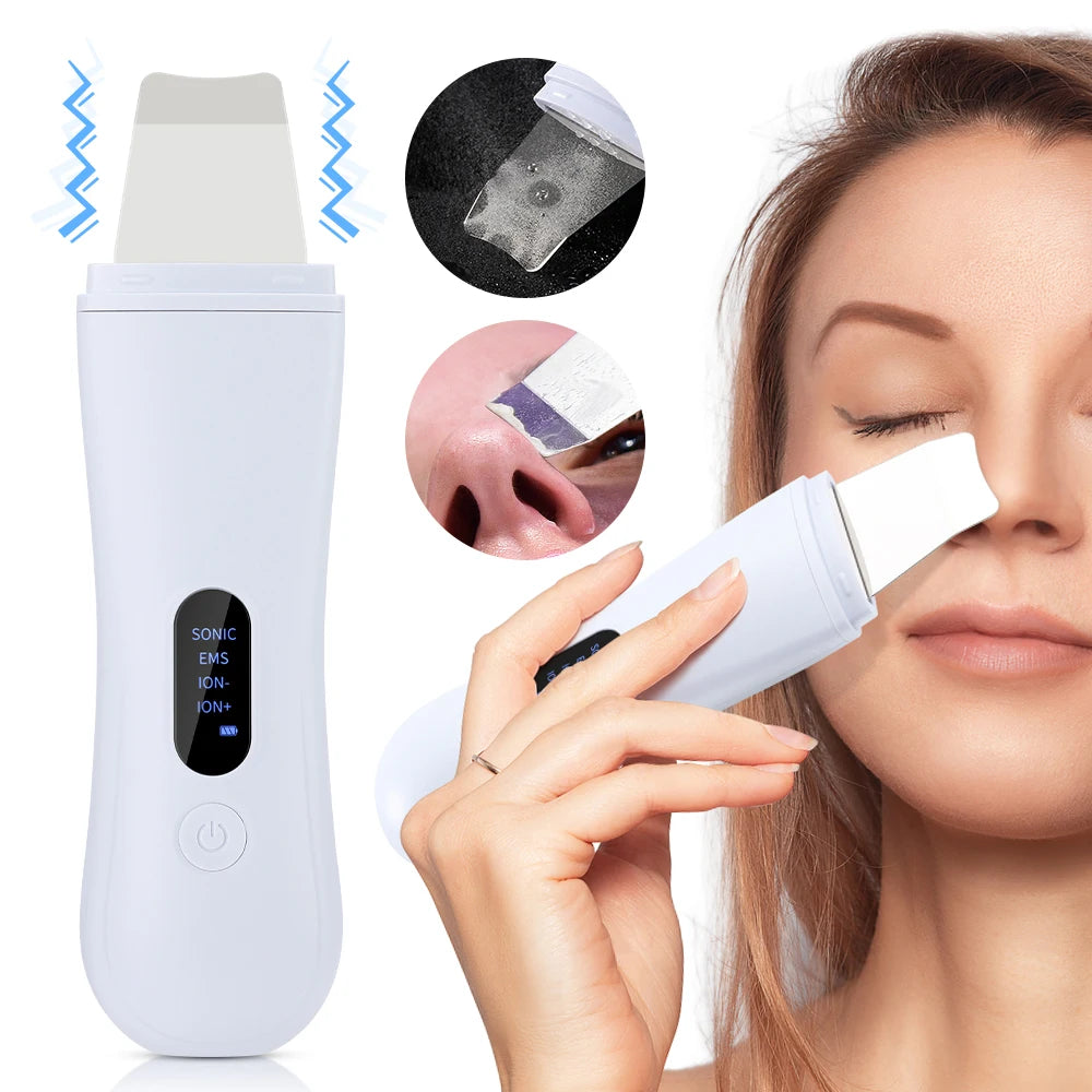 Ultrasonic Skin Scrubber Skin Spatula Ion Deep Face Cleaning 4 Modes Facial Lifting Ultrasonic Cleaner Peeling Skin Care Device - BlissFully