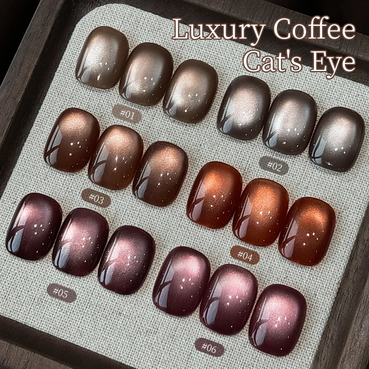 15ml Luxury Coffee Cat's Eye Nail Gel Polish Set with Soak Off UV LED Cat Eye Gel Polish Manicure Nail Art Gift Kit For Christma