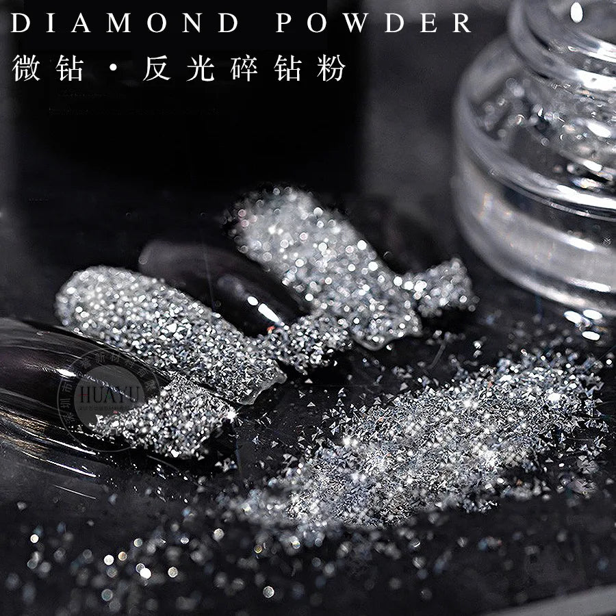 1box Shiny Reflective Diamond Nail Glitter Powder Silver Holographic Micro Drill Dazzling Crystal Gel Polish Manicure Pigment Du