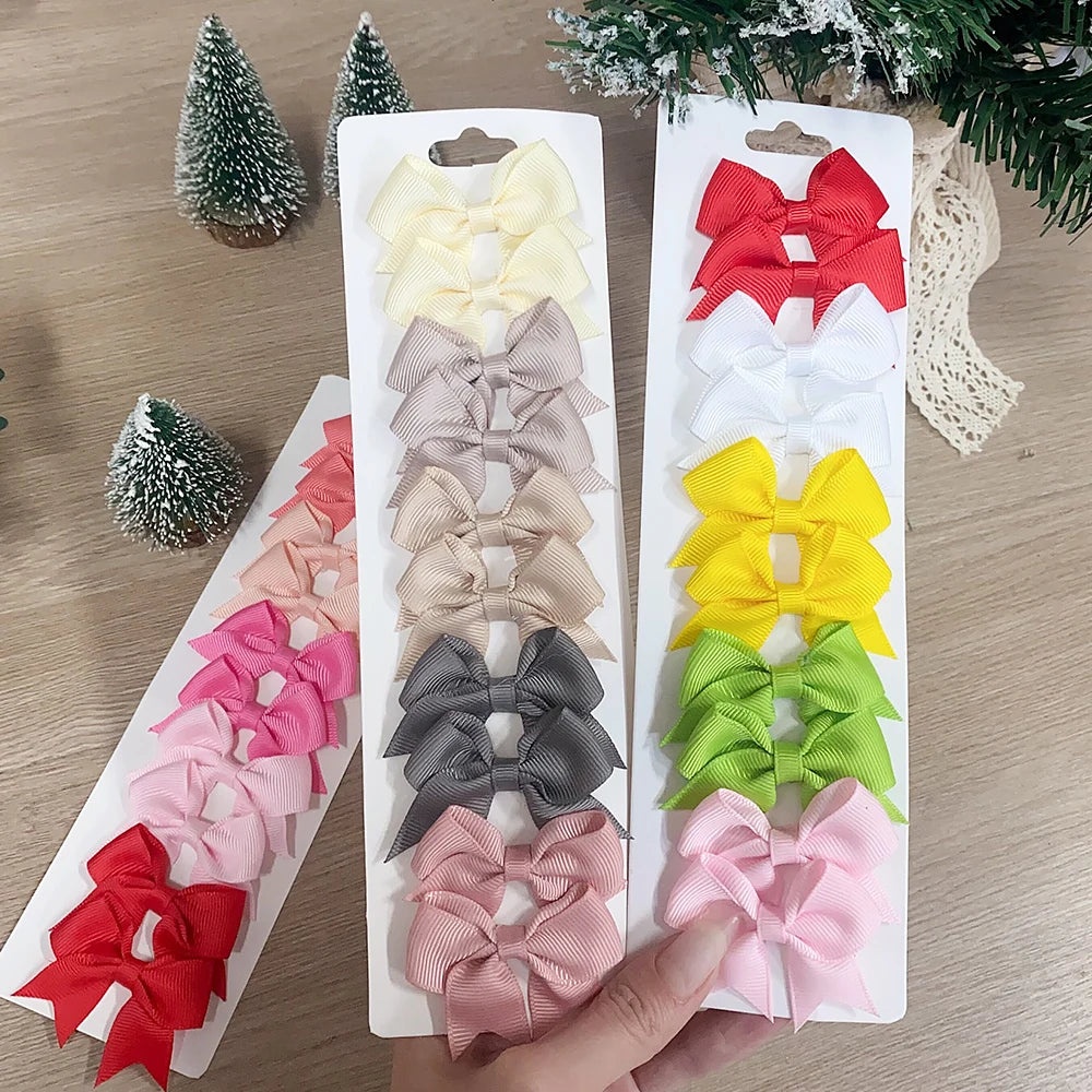 10Pcs/Set New Cute Solid Ribbon Bowknot Hair Clips for Baby Girls Handmade Bows Hairpin Barrettes Headwear Kids Hair Accessories - BlissFully