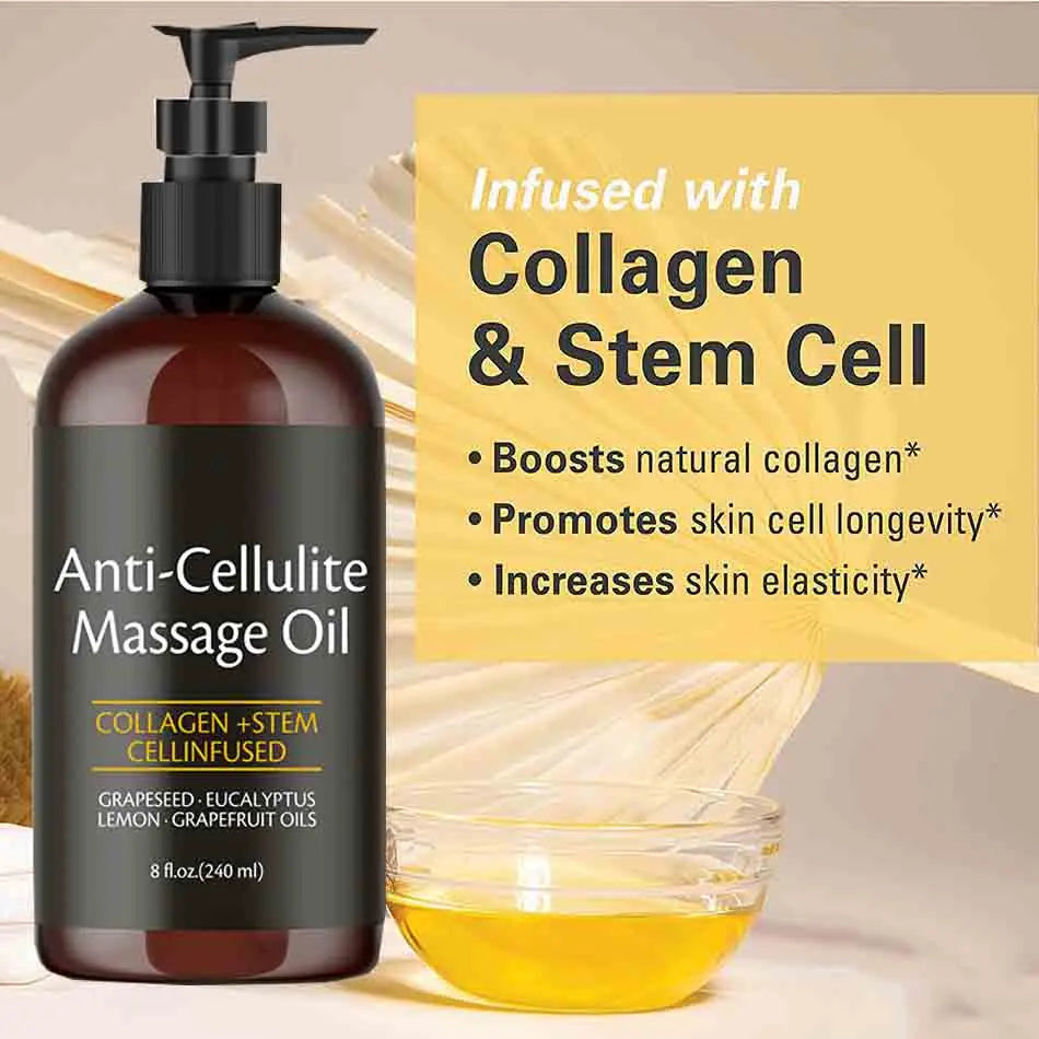 240ml Anti Cellulite Massage Oil Infused with Collagen and Stem Cell Skin Tightening Cellulite Moisturizing Body Essential Oil