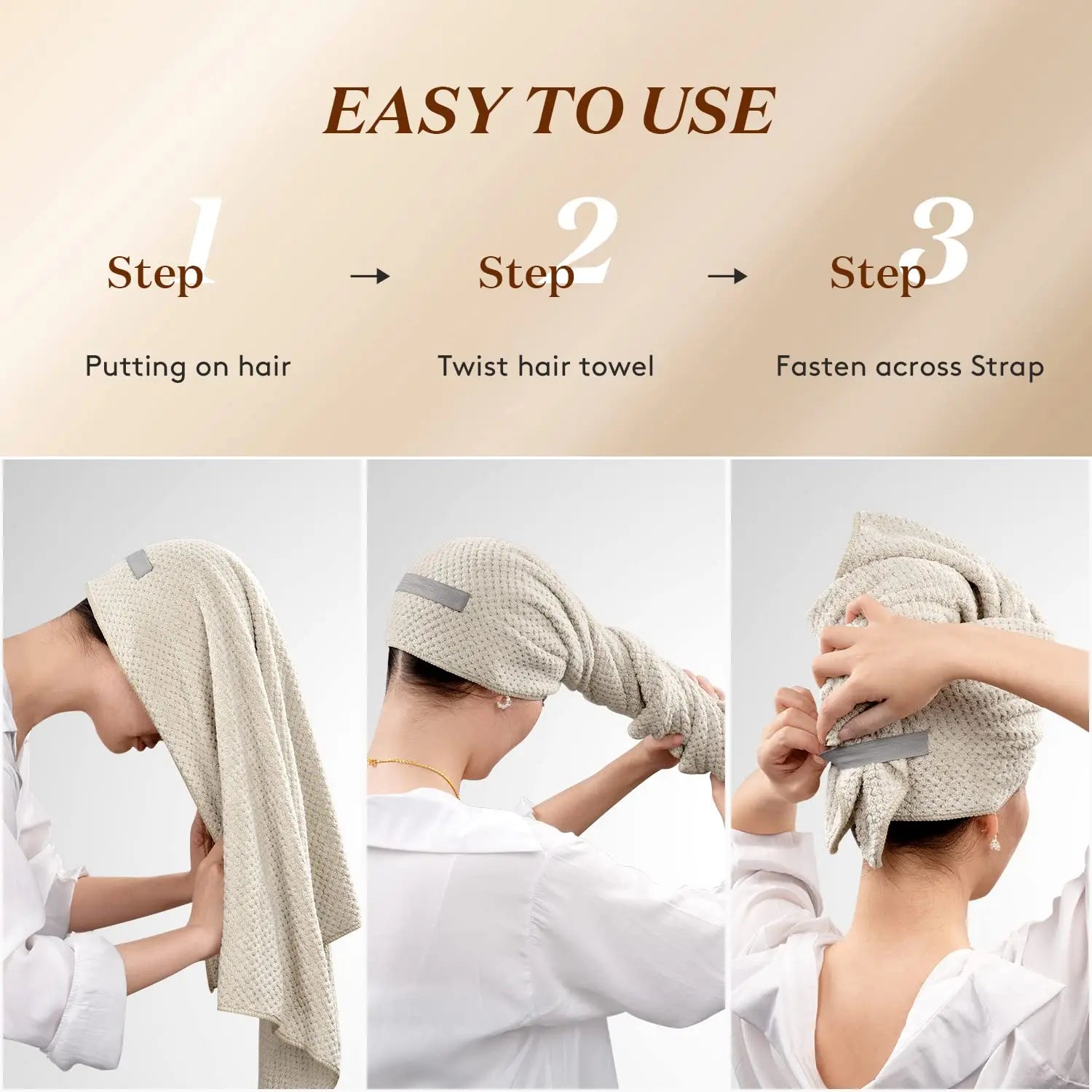 Microfiber Hair Towel Extra Large Wrap Quick Dry Hair Towel Wrap With Elastic Band , Ultra Absorbent Soft Hair Towel Wrap Turban - BlissFully