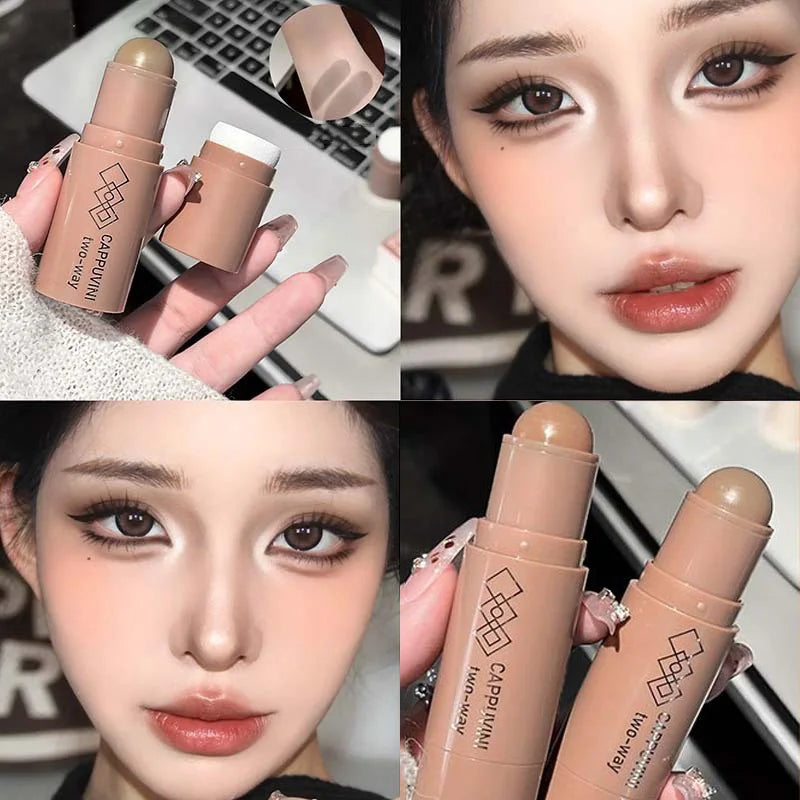 Double-head Face Bronzer Contour Stick Cream Makeup Light Dark Shadow Lasting Concealer Facial Brighten Contouring With Brush