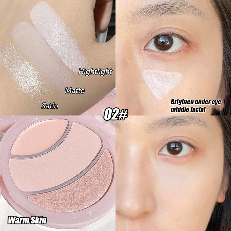 Highlighter Palette Pearlescent Matte 3-color Multi-use Mash Potato Facial Contour Powder Cream Natural 3D Face Brighten Makeup