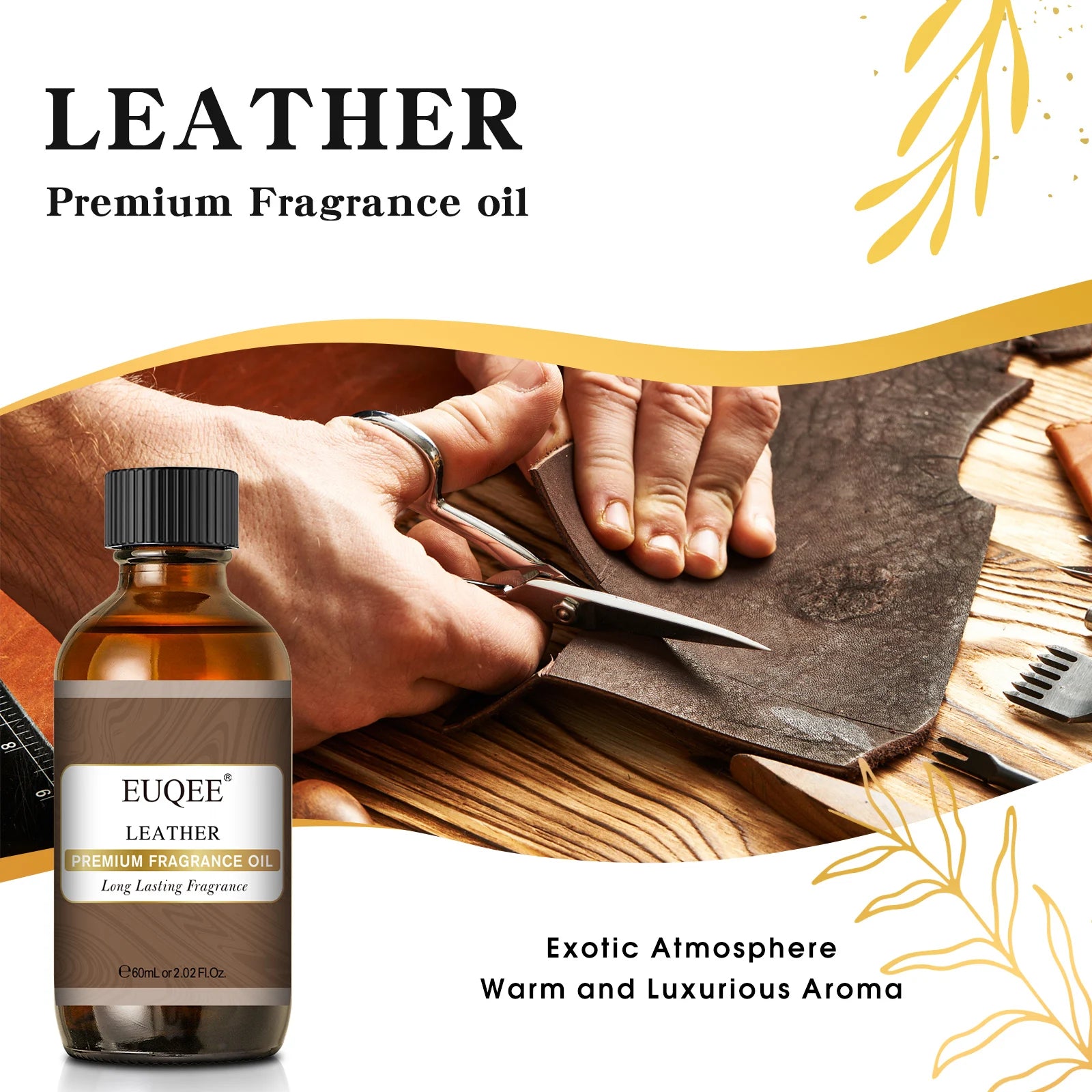 EUQEE 60ml Men's Fragrance Oils with Glass Dropper Leather Dragons Blood Forest Pine Chocolate Aroma Oils For Car Diffusion