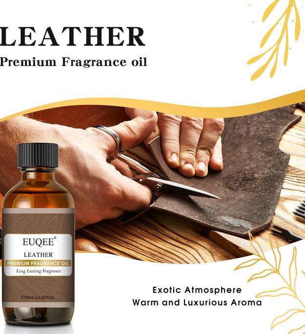 EUQEE 60ml Men's Fragrance Oils with Glass Dropper Leather Dragons Blood Forest Pine Chocolate Aroma Oils For Car Diffusion