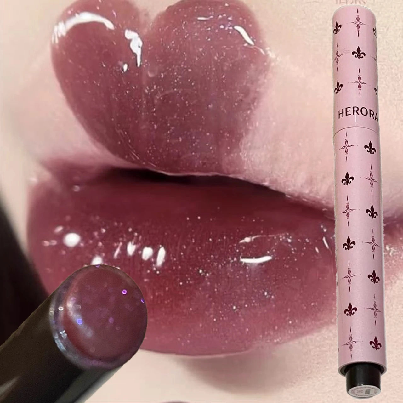 Mulberry Purple Shimmer Lip Jelly Pen Moisturizing Mirror Water Light Solid Lip Gloss Film-forming Non-Fading Gloss Lipstick
