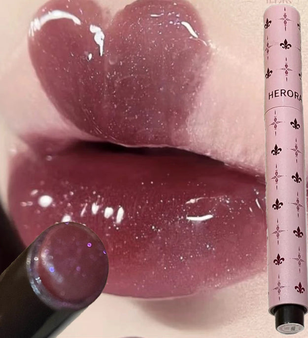 Mulberry Purple Shimmer Lip Jelly Pen Moisturizing Mirror Water Light Solid Lip Gloss Film-forming Non-Fading Gloss Lipstick