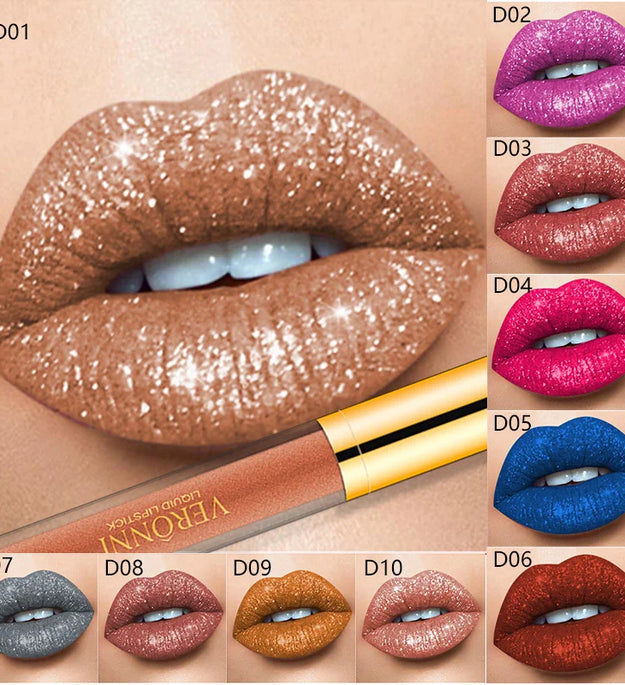 15 Color Glitter Liquid Lipsticks Shimmer Shiny Lipgloss Pearlescent Lip Tint Waterproof Long Lasting Matte Diamond Lips Glaze