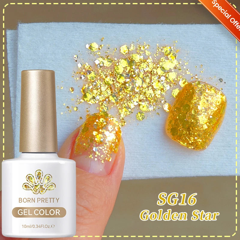 BORN PRETTY 10ml Cat Magnetic Gel Sparkling Ultra Gold Glitter Soak Off UV LED Gel Nail Art Varnish Manicure Valentine's Day