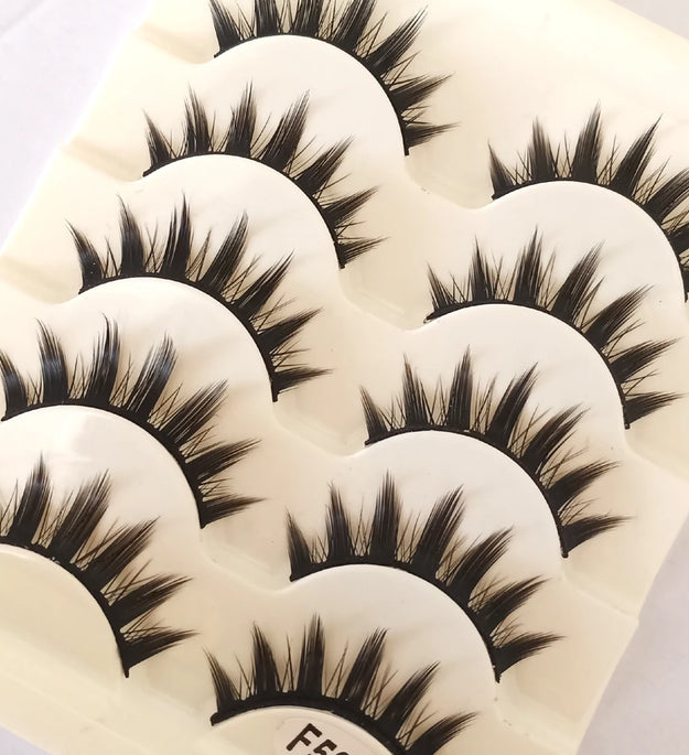 Natural Long Cosplay Makeup Cross Strip False Eyelashes Black Eye Lashes and Cat Eye Lashes 5pairs