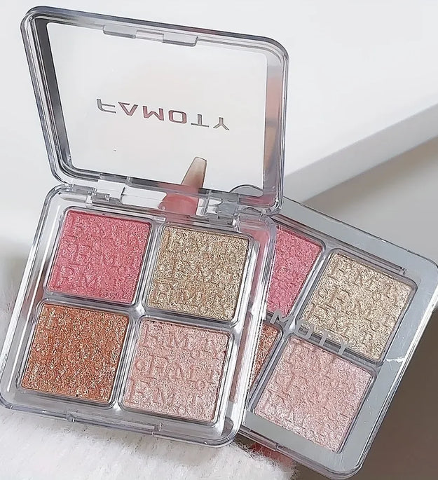 4 Color Face Highlighter Palette Illuminator Palette Natural Glow Waterproof Glitter Shimmer Baked Powder Highlighter Makeup