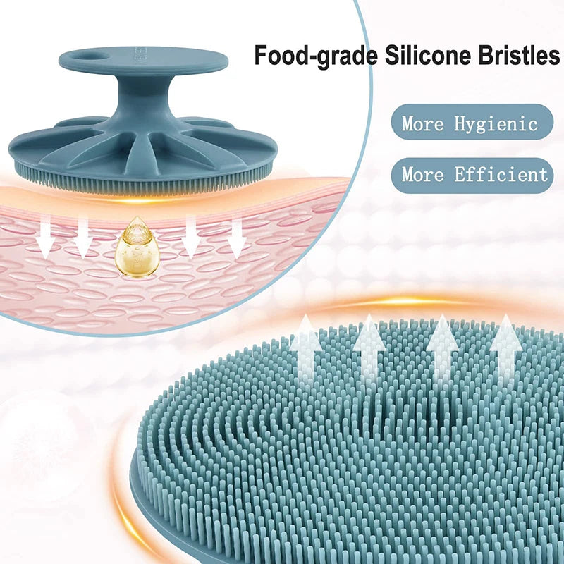 Soft Silicone Body Scrubber Shampoo Brush Handheld Shower Cleansing Brushes Exfoliating Bath Brush Head Massager Bathing Tools