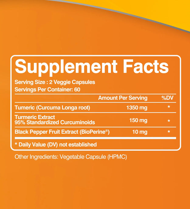 Turmeric Curcumin Capsules - with 95% Curcumin and Black Pepper - High Absorption Joint Supplement - 120 Capsules