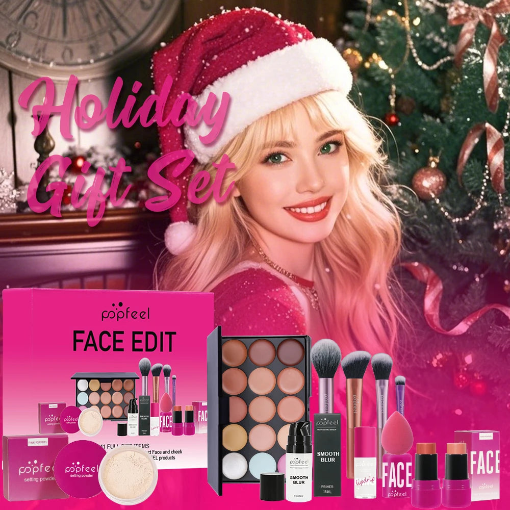 POPFEEL Valentine's Day and Holiday Makeup Gift Set - All-in-One 11-Piece Makeup Kit for Girls and Women, Featuring Concealer