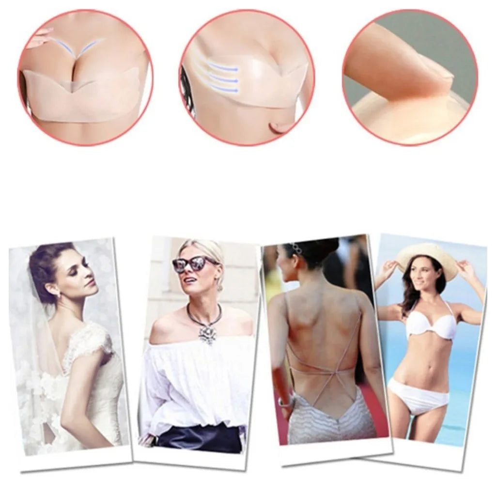 Reusable Nipple Tape One Piece Breasts Sticker Seamless Push Up Silicone Bra For Women