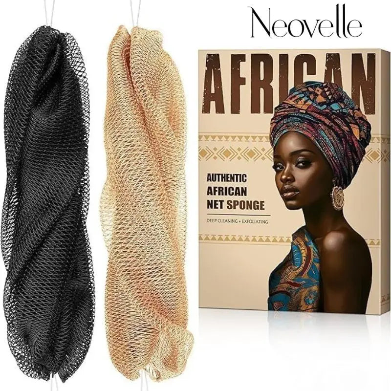 Authentic African Loofah with Knotted Handle - African Scrubber Bath Loofah Exfoliating Loofah Suitable for Shower Use - 2-Pack