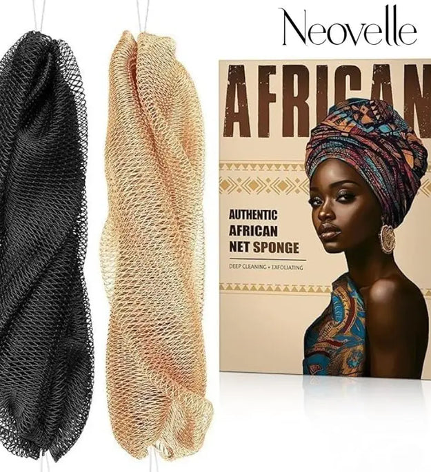 Authentic African Loofah with Knotted Handle - African Scrubber Bath Loofah Exfoliating Loofah Suitable for Shower Use - 2-Pack