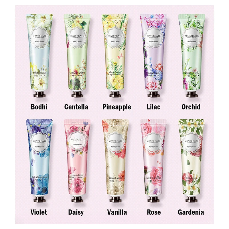 10pcs Fruity Flowery Hand Cream Moisturizing Nourishing Anti Chap Repairing Hands Care Beauty Skincare Hand Creams Sets