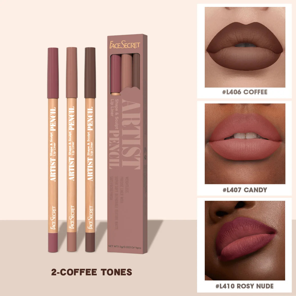 Face Secret 3Pcs Long-Lasting Velvet Lip Liner Matte Lipstick Waterproof Perfect Gift for Christmas Day, Lip Liner Set