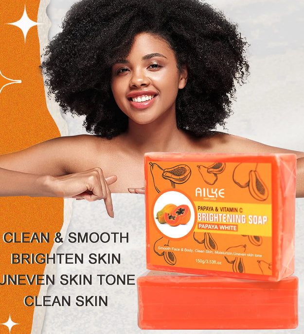 AILKE Skin Whitening Handmade Soap -Organic Papaya Soap For Black Spots, Clean Stains, Improves Dull Skin, Face & Body & Hands