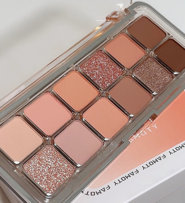 12-Color Low Saturation Matte Eyeshadow Palette Tea Apricot Earth Tones Long Lasting All-Matte Eye Makeup for Daily Use