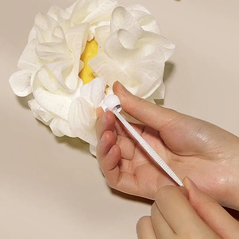 2-In-1 Bath Ball Towel Loofah With Drawstring Closure For Soap Soft Exfoliating Mesh Shower Sponge Skin Care Bathing Tool