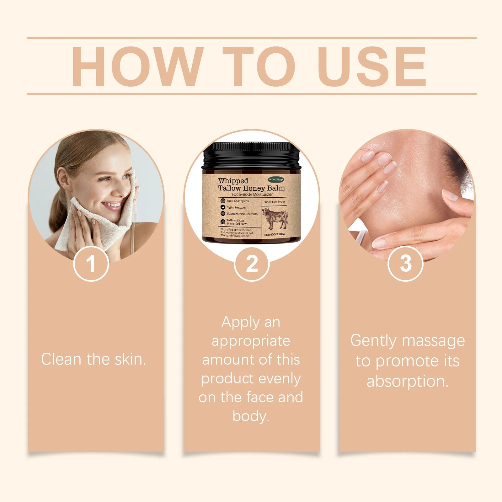 WoodSleep Beef Tallow Paste Deeply Moisturizer Brightening Wrinkle Remover Grass Fed Tallow Wild Honey Face Body Cream Skin Car - BlissFully