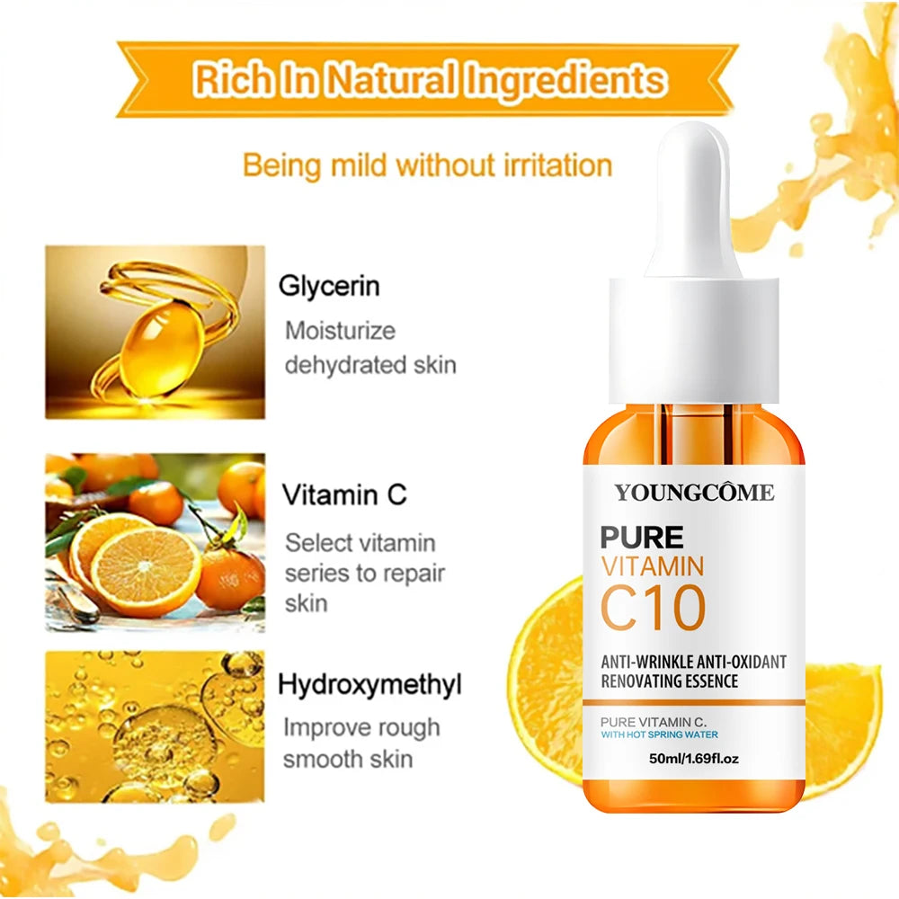 Vitamin C Facial Essence Hyaluronic Acid Dark Skin Brighten Serum Fade Fine Lines Moisturizing Repair Dull Serum Face Skin Care - BlissFully