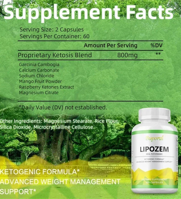 Natural Lipozem - Appetite Suppressant, Fat Burner,Relieves Bloating and Constipation, Improves Metabolism - 120 Capsules