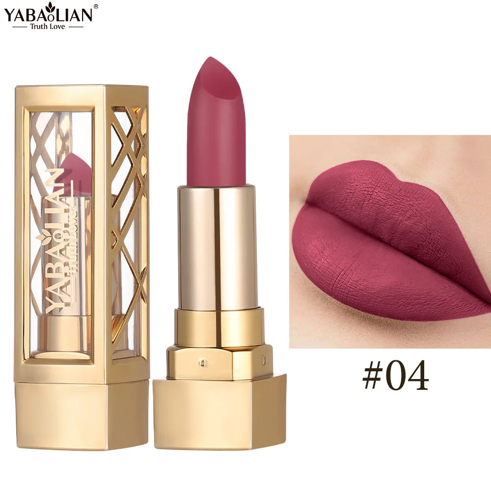 Hollow Carved Lipstick Pearlescent Glitter Velvet Shiny Red Brown Waterproof Lasting Nude Pink Luxurious Sparkling Lip Gloss