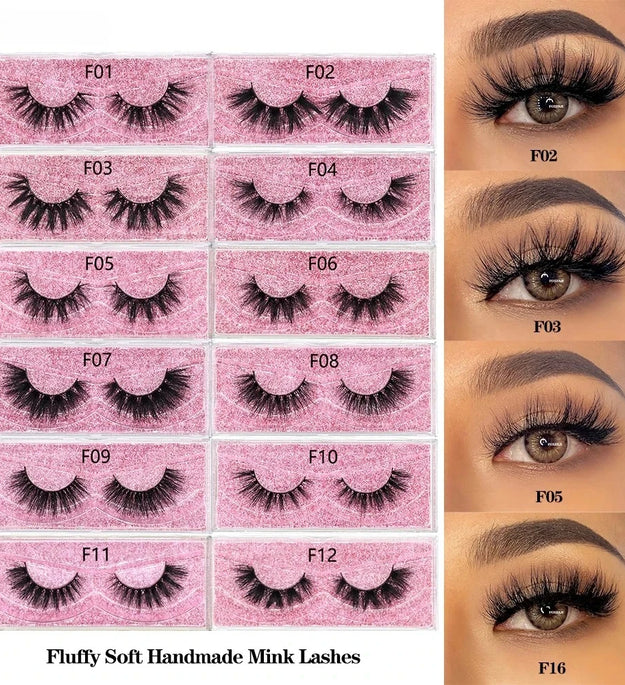 FOXESJI Mink Eye Lashes Fluffy Dramatic Wispy Cross False Eyelashes Strip Lashes Extension Natural Soft 3D Mink Eyelashes Makeup